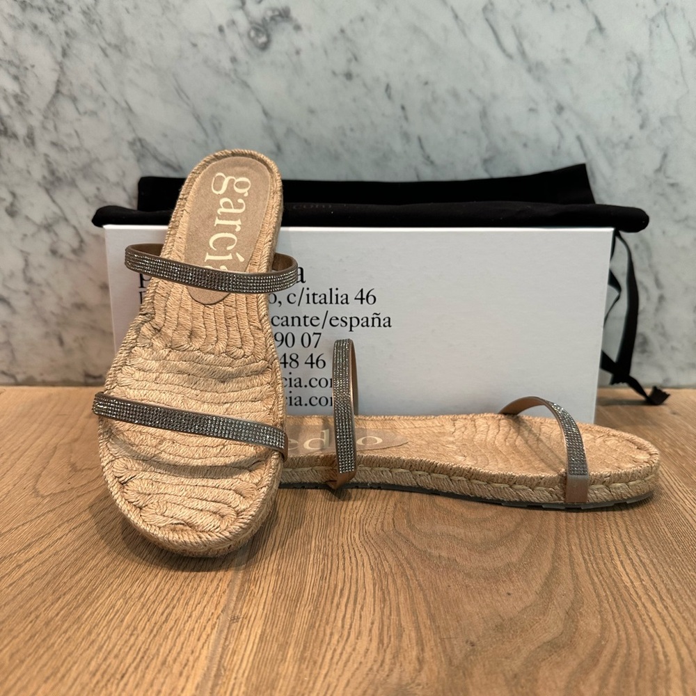 Pedro Garcia Janna Espadrille Slide Sandals with Swarovski Crystal Straps